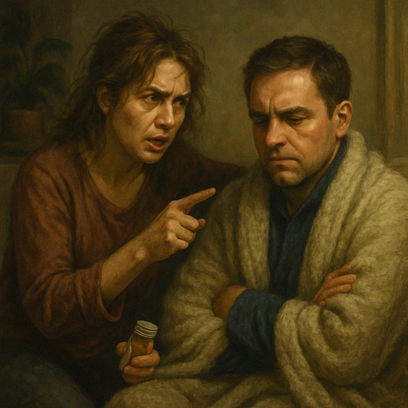 middle stage codependency woman wife caretaker and controlling critic of male husband